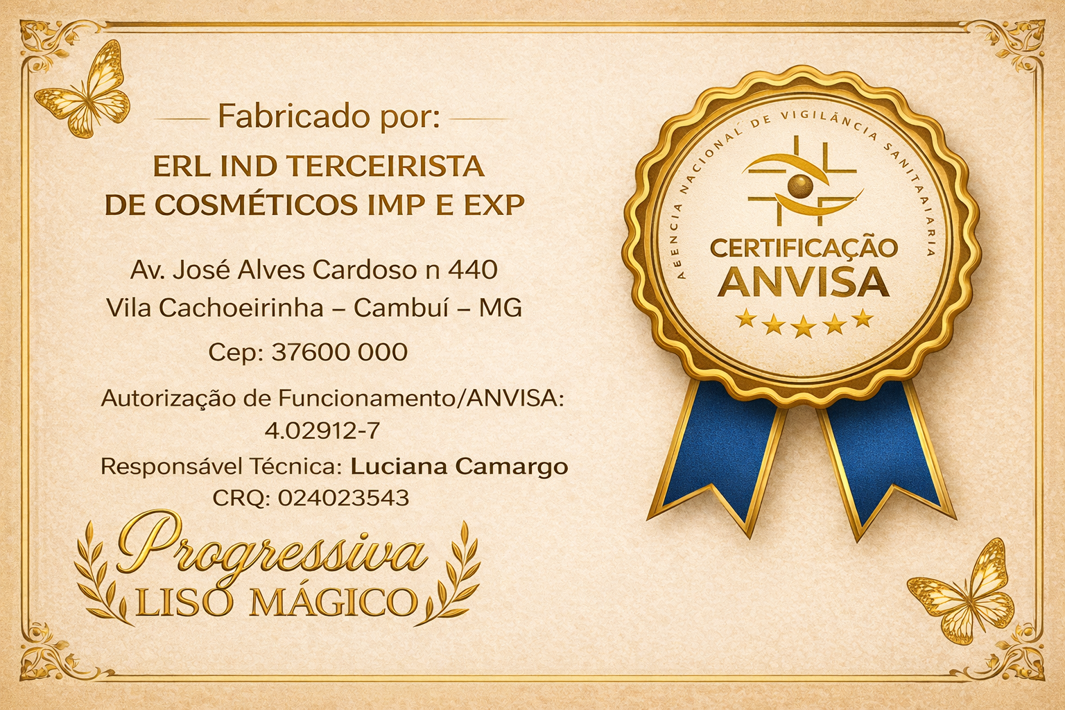 Informações do fabricante e autorização ANVISA
